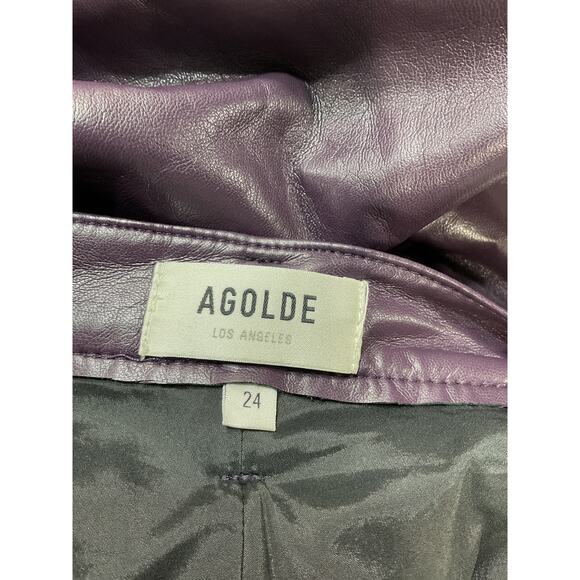 Agolde Recycled Black Leather 90's Pinch Waist Pants Size 24 - Picture 4 of 5